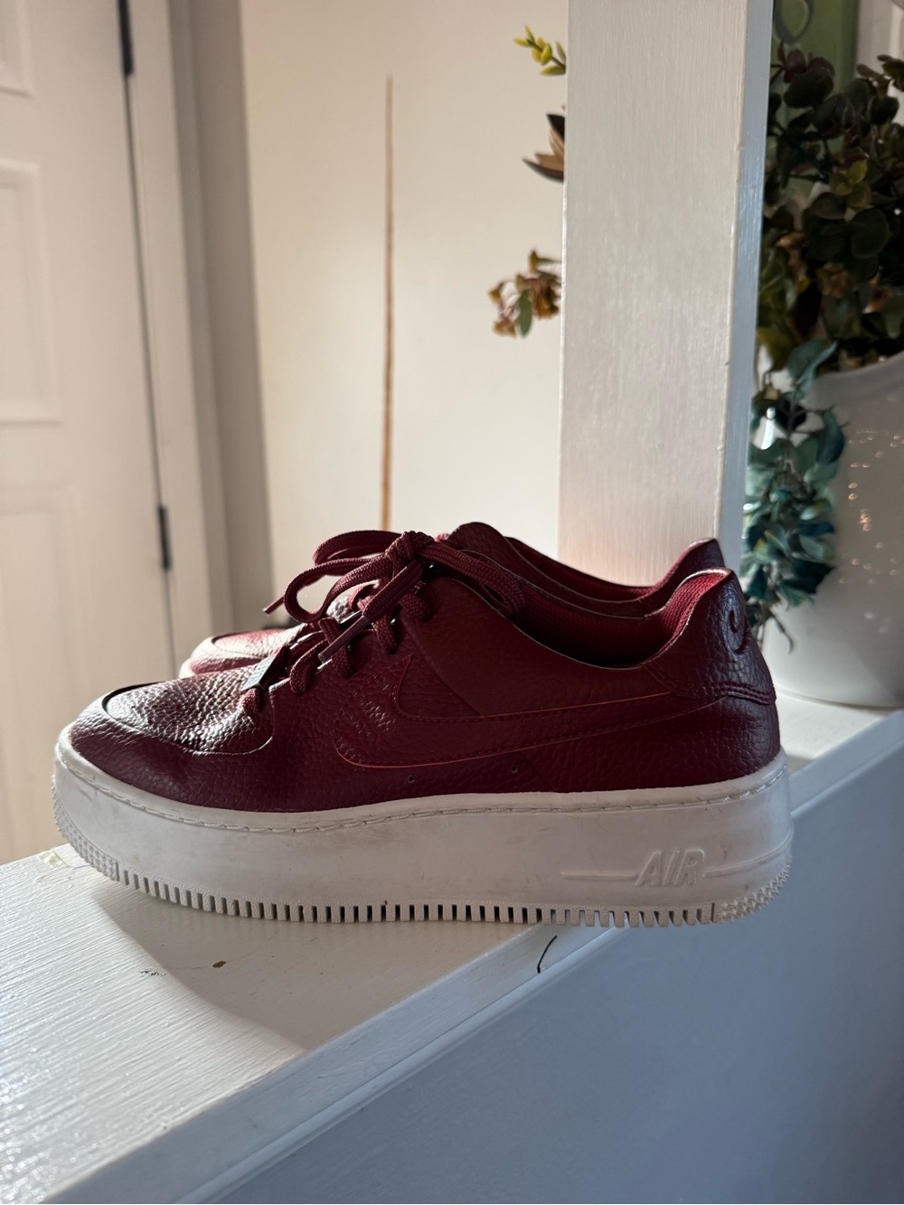 Women's Nike Air Force 1 Sage Low - “Team Red” - Leather Platform Sneakers